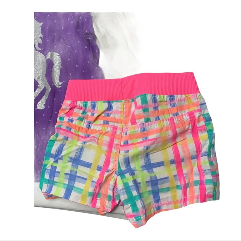 Jumping beans 4 neon plaid shorts and unicorn top